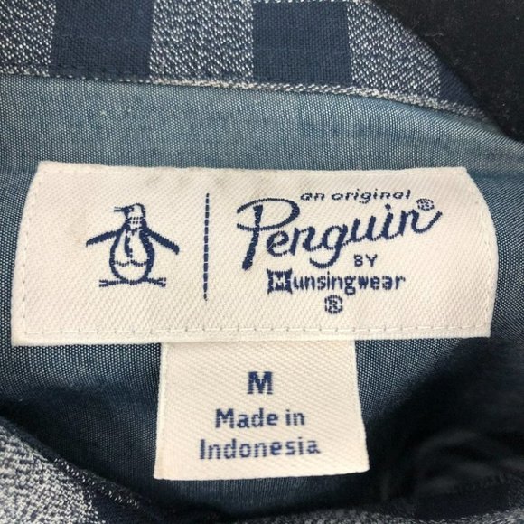 Original Penguin men’s blue checkered plaid button down shirt medium - Picture 4 of 13